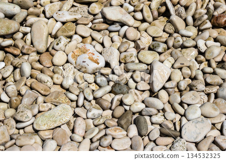 Smooth pebbles covering a Proizd Island beach in Croatia Smooth pebbles covering a Proizd Island beach in Croatia 134532325