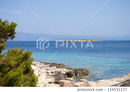 Proizd island in Adriatic sea off Korcula coast.Summer tourism concept 134532337