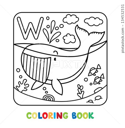 Funny whale. Animals coloring book for kids Funny whale. Animals coloring book for kids 134532531