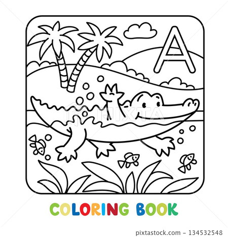 Funny alligator. Animals coloring book for kids 134532548