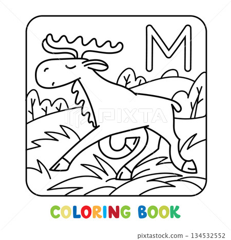 Funny Moose. Animals coloring book for kids. ABC 134532552