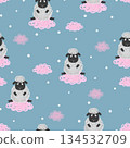 Seamless pattern with cute sheep and clouds. Vector childish background 134532709