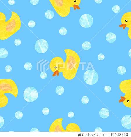 Yellow rubber ducks and bubbles vector illustration. Seamless pattern 134532710