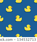 Yellow rubber ducks vector illustration. Seamless pattern 134532713