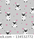 Seamless pattern with cute sheep and hearts. Baby print 134532772