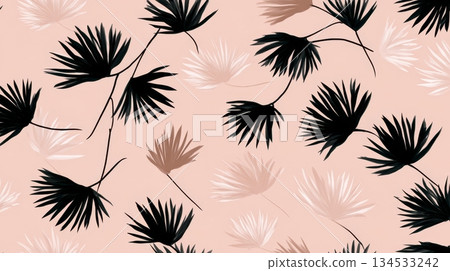 Abstract tropical palm leaves pattern on pink background 134533242