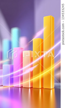 Colorful 3d bar graph with neon lights in abstract space 134533245
