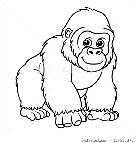 Cartoon gorilla outline drawing with friendly expression 134533372