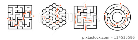 Intricate maze patterns set with diverse path designs Intricate maze patterns set with diverse path designs 134533596