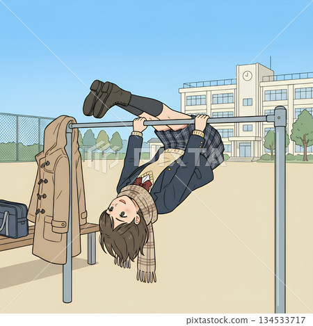 High school girl doing horizontal bar 134533717