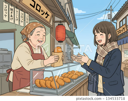 一名高中女生放學回家途中購買零食 134533718