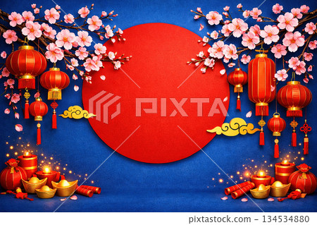 Chinese New Year background with lantern and sakura Chinese New Year background with lantern and sakura 134534880
