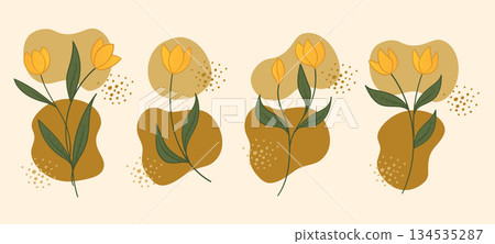 Boho Tulip Flowers Botanical Wall Art Hand Drawn Contemporary.Vector Illustration 134535287
