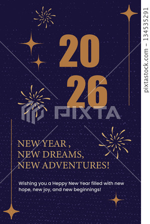 New Year 2026 Gold Typography Vertical Banner Grunge Background.Vector Illustration 134535291