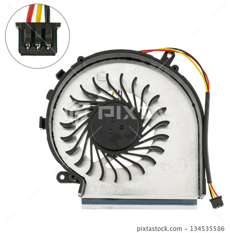 Laptop fan, cooling system, on white background in insulation Laptop fan, cooling system, on white background in insulation 134535586
