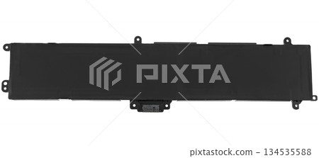 Laptop battery top view, on white background in insulation 134535588