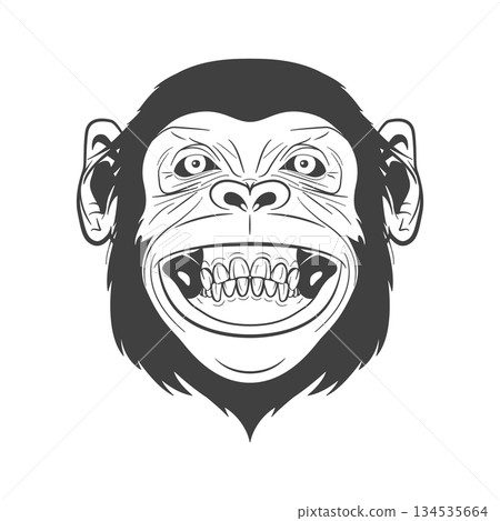 Monkey Face Illustration. Grinning Monkey Head Portrait In Black and White Line Art. Funny Monkey Mascot Logo for Tattoo, Sticker, Streetwear, Poster. Graphic Design, Vector Illustration Monkey Face Illustration. Grinning Monkey Head Portrait In Black and White Line Art. Funny Monkey Mascot Logo for Tattoo, Sticker, Streetwear, Poster. Graphic Design, Vector Illustration 134535664