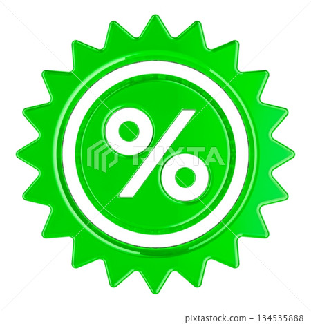 Green percent badge icon, promotion discount and interest rate concept. 3D rendering 134535888