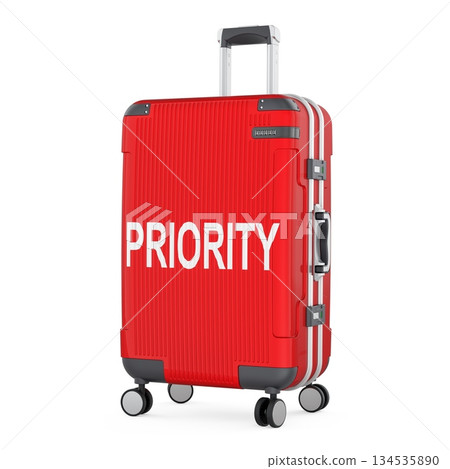 Priority boarding concept with red suitcase. 3D rendering Priority boarding concept with red suitcase. 3D rendering 134535890