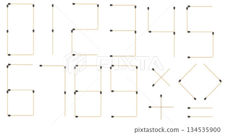 Matchstick numbers and math symbols set. 3D rendering 134535900