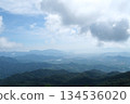 Vietnam Danang Misty mountains and lush forest view from Ba Na Hills near Da Nang Vietnam panoramic scenic landscape with clouds fog and tropical greenery. 134536020