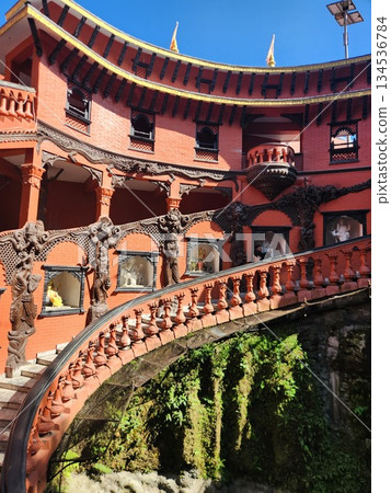 Temple architecture at the entrance to the Gupteshwar Caves in Pokhara, Nepal 134536784