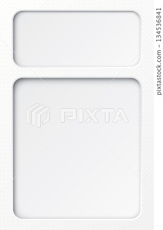 White wood free uncoated paper rough textured vertical background with two blank 3D rounded rectangle frame paper cut style graphic illustration. 134536841