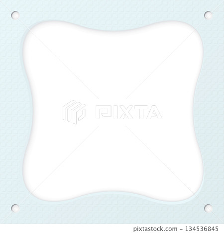 Wood free uncoated paper rough textured light blue color square background with blank 3D rounded square paper cut style graphic illustration. 134536845