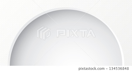White wood free uncoated paper rough textured background with blank 3D semicircle frame paper cut style graphic illustration. 134536848