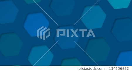 3D futuristic rounded hexagon pattern blue tone background graphic illustration. Honeycomb pattern blue color paper cut style. 134536852