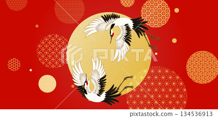 Full Moon Flying Cranes 134536913