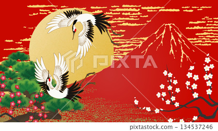 Full Moon Flying Cranes 134537246