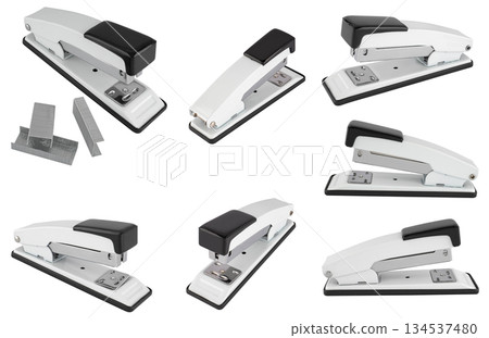Stationery stapler, on white background in insulation Stationery stapler, on white background in insulation 134537480
