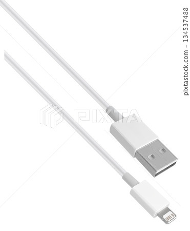 USB and Lightning cable and connector, insulated on yellow background USB and Lightning cable and connector, insulated on yellow background 134537488