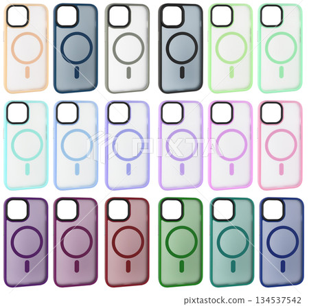 collage silicone case for phone, on white background in isolation collage silicone case for phone, on white background in isolation 134537542