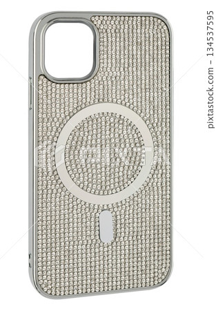 Silicone case with grainy stones for phone, on white background in insulation Silicone case with grainy stones for phone, on white background in insulation 134537595