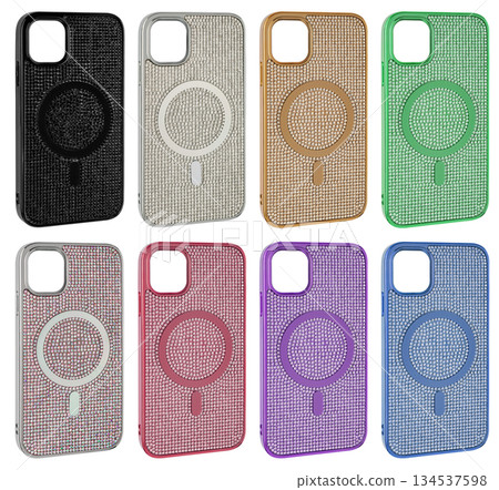 Silicone case with grainy stones for phone, on white background in insulation Silicone case with grainy stones for phone, on white background in insulation 134537598