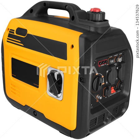 Gasoline inverter generator, with correct current sine wave, on white background in insulation Gasoline inverter generator, with correct current sine wave, on white background in insulation 134537629