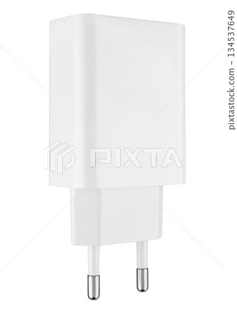 power adapter for phone, white color, on white background in insulation power adapter for phone, white color, on white background in insulation 134537649