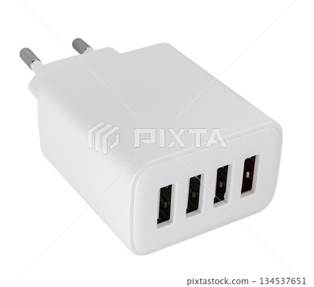 power adapter for phone, white color, on white background in insulation power adapter for phone, white color, on white background in insulation 134537651