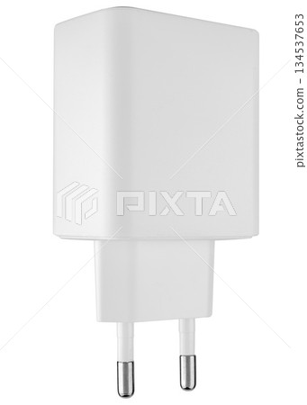 power adapter for phone, white color, on white background in insulation 134537653