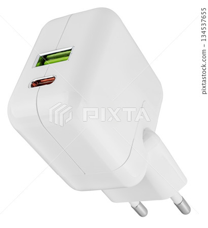power adapter for phone, white color, on white background in insulation power adapter for phone, white color, on white background in insulation 134537655