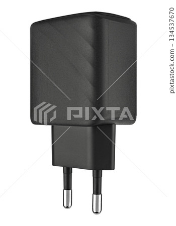 power adapter for phone, black color, on white background in ins power adapter for phone, black color, on white background in ins 134537670