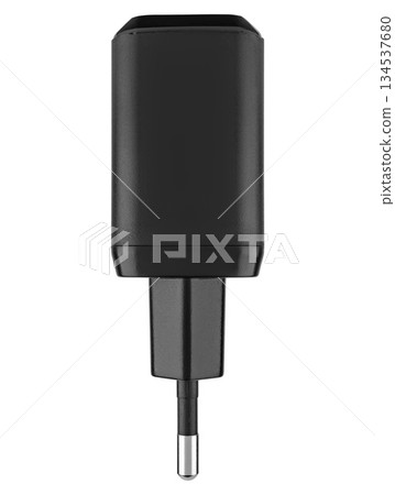 power adapter for phone, black color, on white background in insulation 134537680