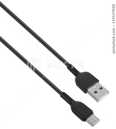 cable with USB and Type-C connector, insulated on white background cable with USB and Type-C connector, insulated on white background 134537698