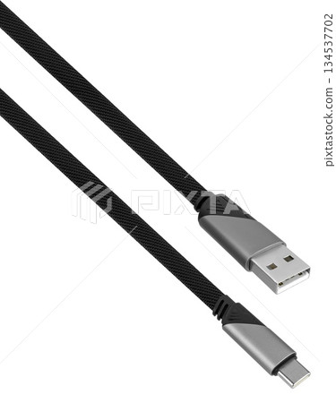 cable with USB and Type-C connector, insulated on white background 134537702