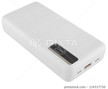 portable external battery for charging your phone, on white background in insulation 134537730