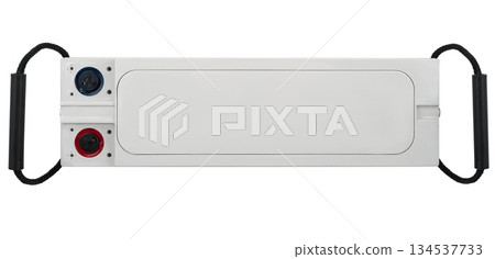 Helium-based rechargeable battery, insulated on white background 134537733