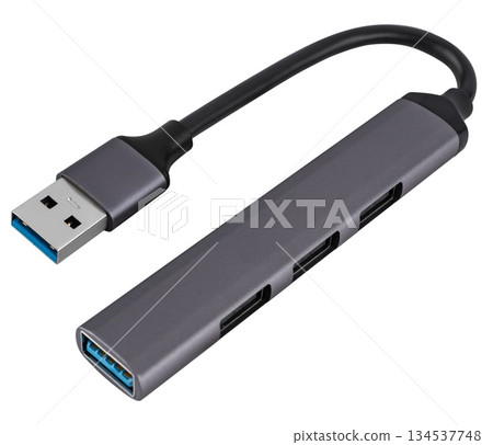 USB hub, card reader for multiple USB ports, on a white background in isolation USB hub, card reader for multiple USB ports, on a white background in isolation 134537748