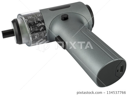 electric screwdriver with bit set, insulated on white background 134537766